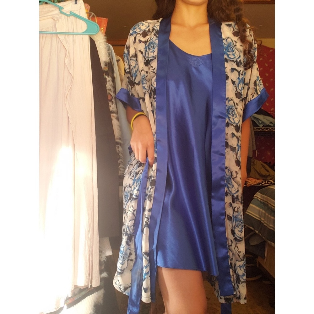 Thrifted lingerie slip dress with robe